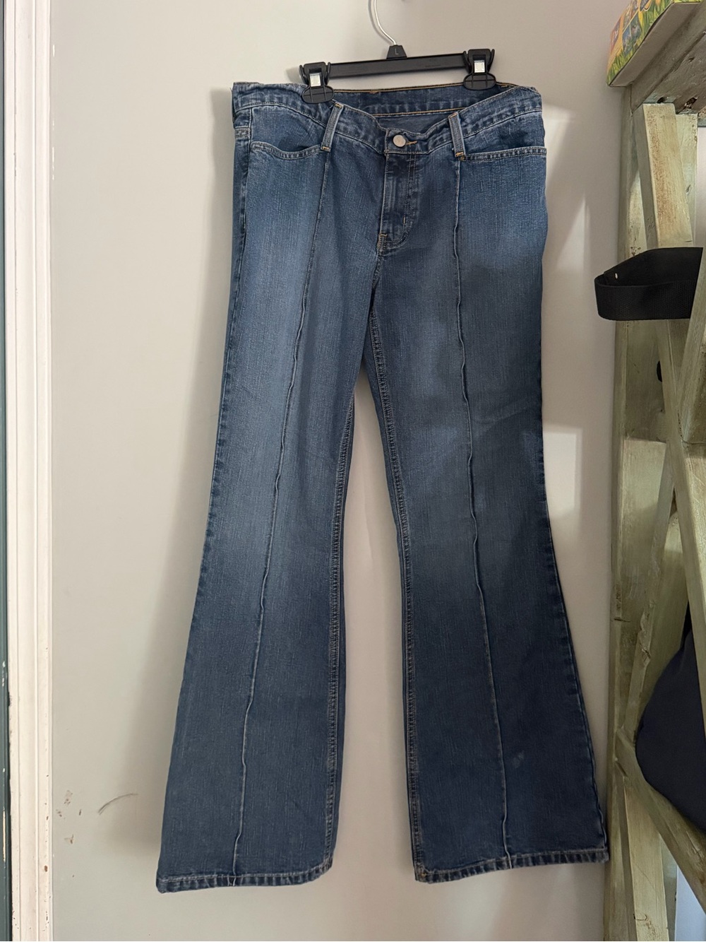 VTG Y2K Polo Jeans Co Pintuck Front Seam Flared Denim Jeans Western Ranch Pkt